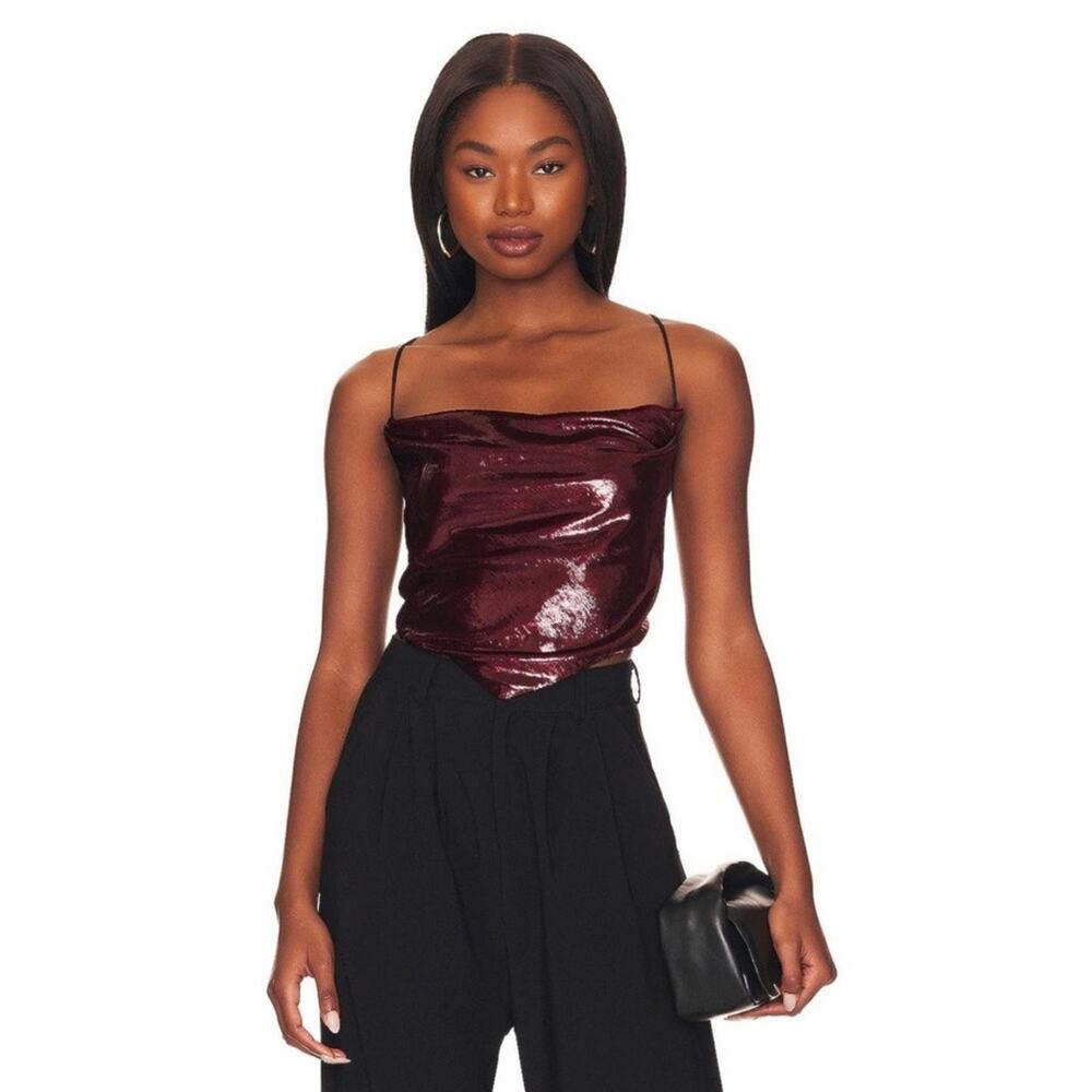 L'Academie Palmer Top Strappy Open Back Burgundy Shimmer size XL